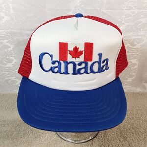 Vintage Canada Flag Snapback Hat, Trucker Baseball Cap, Mesh, Wilson, red white
